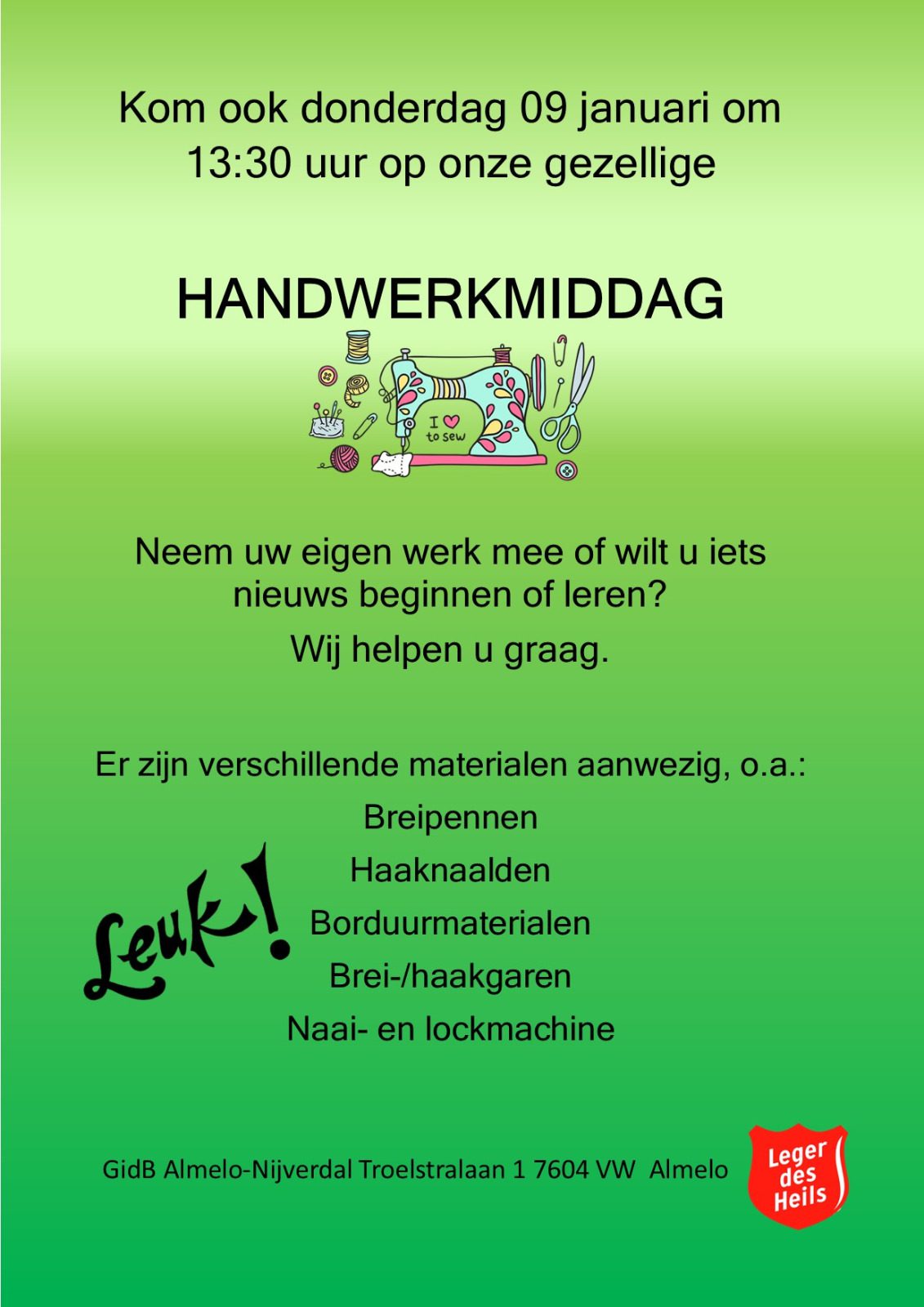 Handwerkmiddag Leger des Heils